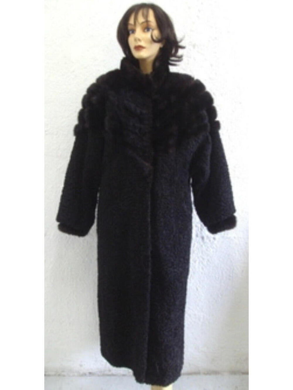 SCRAP ITEM:  BLACK ASTRAKHAN LAMB FUR COAT JACKET W/ MINK TRIM WOMEN SIZE N/A